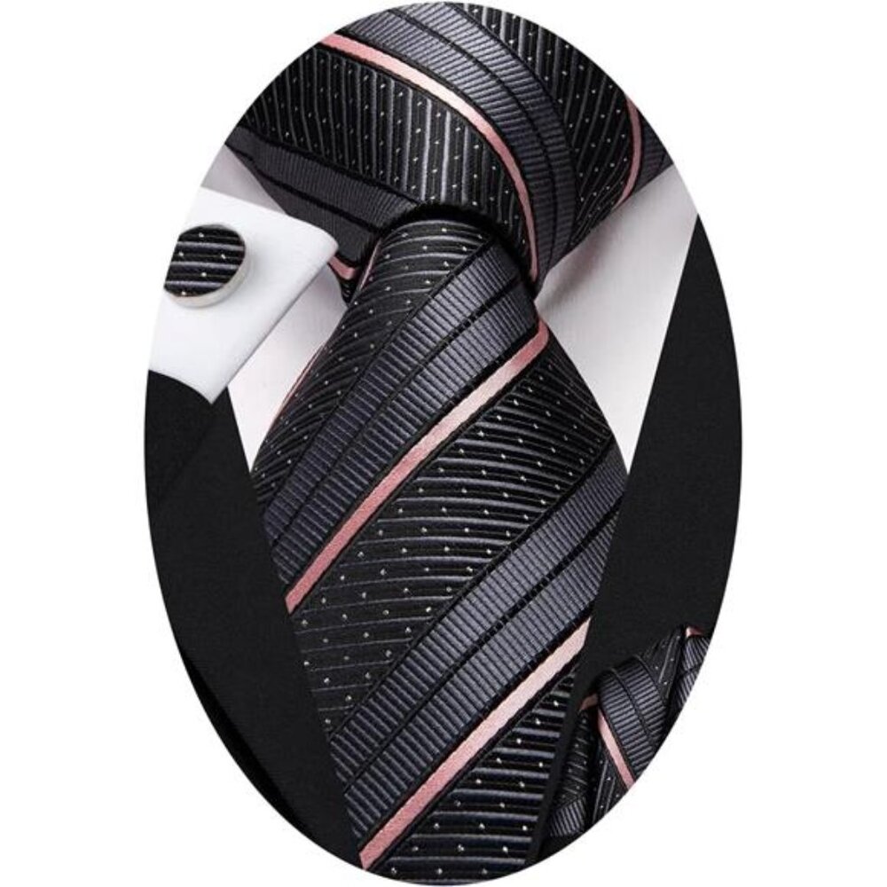 Silk Ties for Men Plaid Paisley Striped Necktie Pocket Square Cufflinks